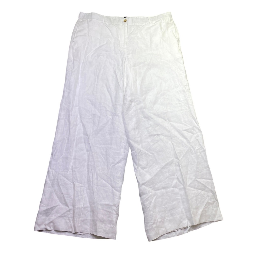 J.Crew Harbor Pant White 100% Linen Wide Leg Pants Elastic Back XXL CH853